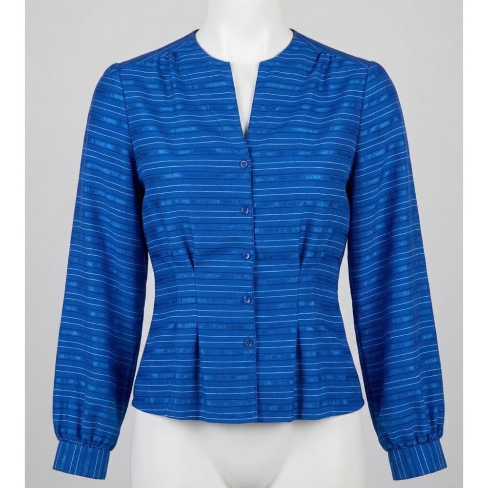 Vintage Ms Sugar Blouse Size 16 Blue Striped Button Up Shirt Top Long Sleeve